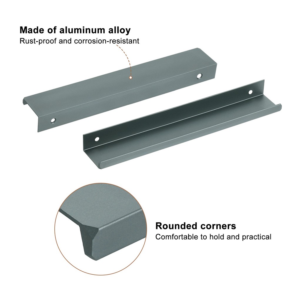Cabinet Edge Finger Pull, 10pcs 200mm / 7.87" Hidden Cabinet Pulls, Gray