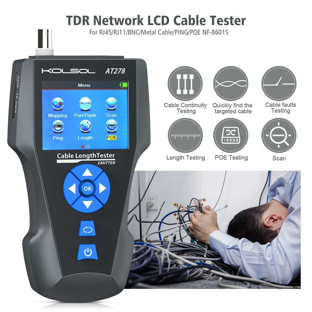 Network Cable Metal Tester TDR Multi-functional Tracker RJ45 RJ11 BNC PING POE