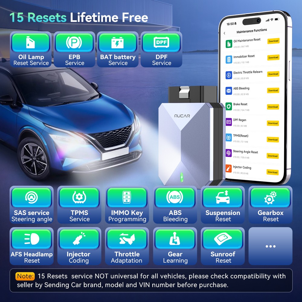 MUCAR BT200 MAX Car All System AI Diagnostic Tool 15 Reset OBD2 Scan Code Reader