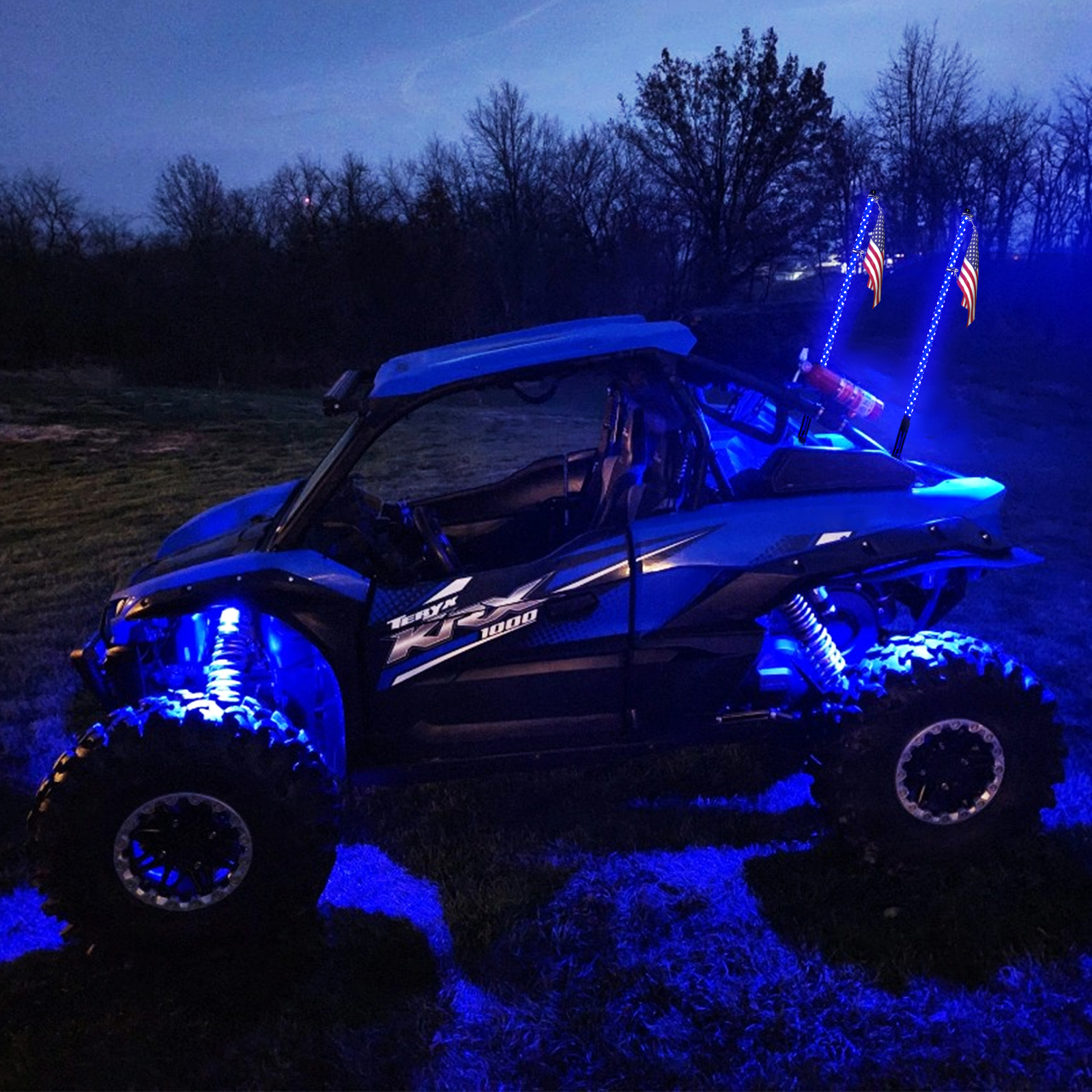 Pair 4FT Spiral RGB LED Lighted Whip Lights + 8 Pods Rock Light For ATV UTV RZR