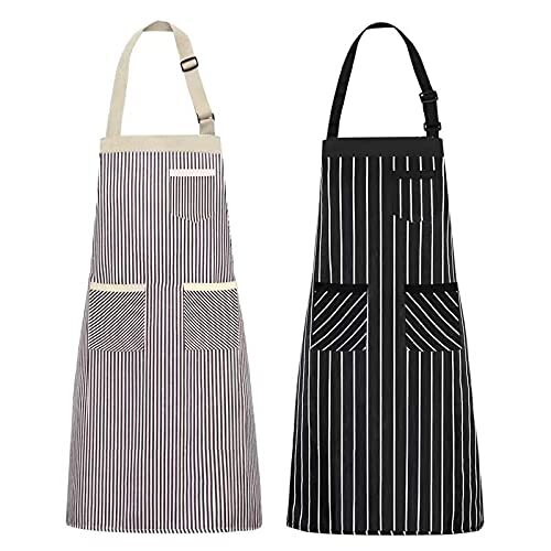 2 Pack Kitchen Cooking Aprons, Adjustable Bib Soft Chef Apron with 3 Brown 2