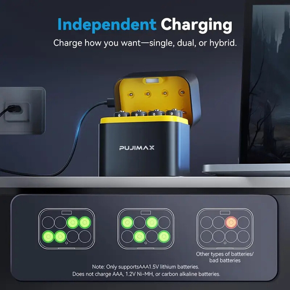 8 PCS PUJIMAX 1.5V 1512mWh AAA Rechargeable Lithium-ion Battery + Charging Box