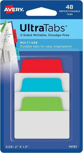 Avery UltraTabs, Multi-Use Index Tabs, 2-Side Writable, Primary, 48 Tabs (74757)