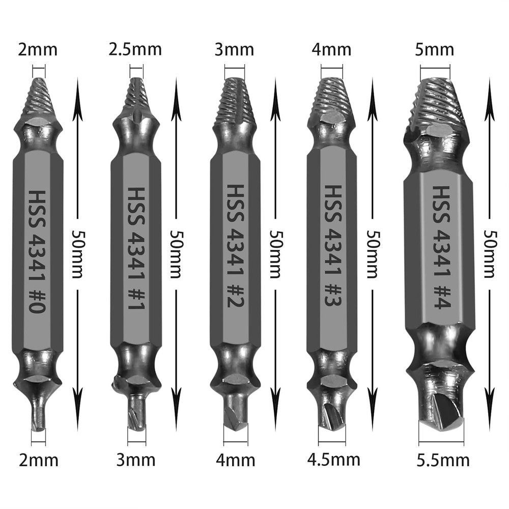 Professional Screw Extractor Set, 5-Piece HSS Drill Bit Kit