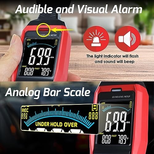 Sound Level Meter with Data Logging, 30-130dB, Visual Alarm, PC Connection, Temp