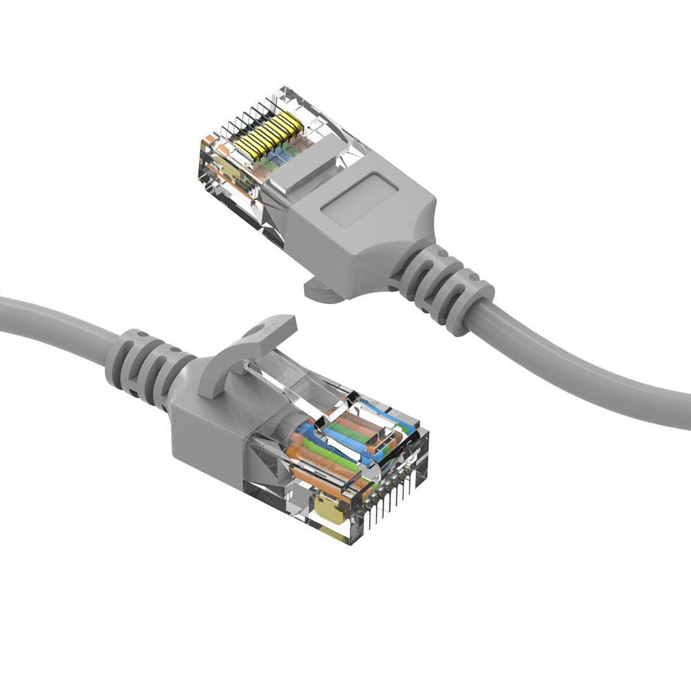 1Ft CAT6A UTP Slim Ethernet Network Booted Cable 28AWG Gray