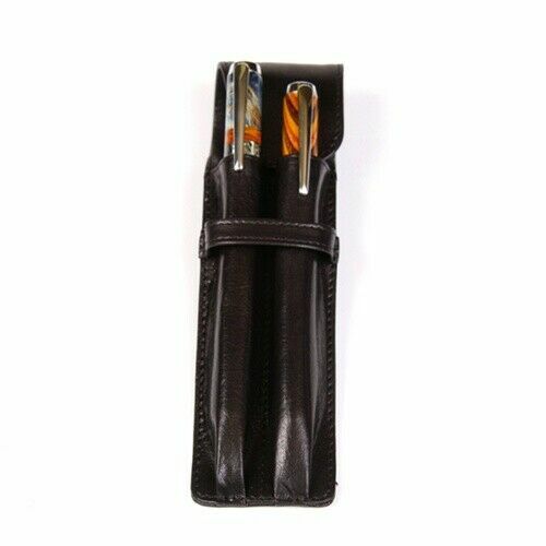 Leather Pen Holder - Black Double