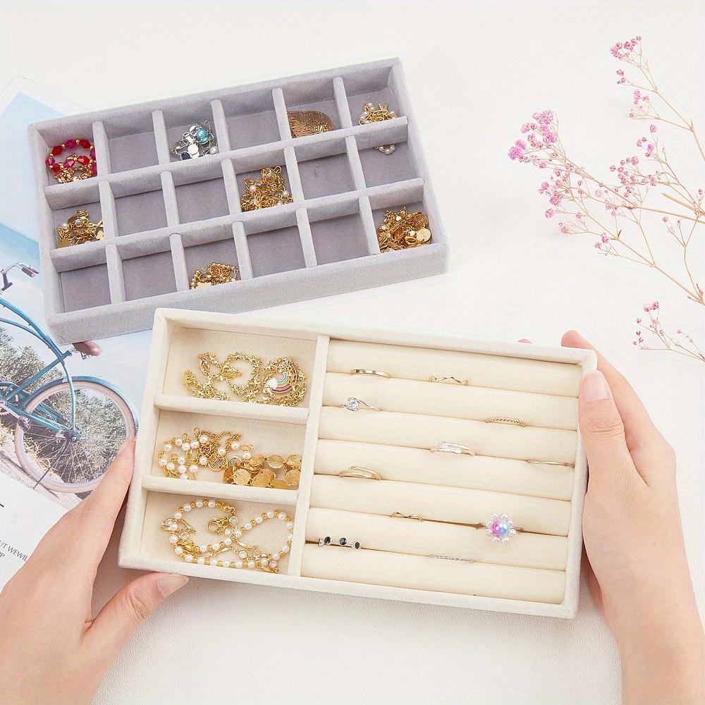 1set 2pcs 2 styles Flocking Jewelry Trays Rectangle Mixed color