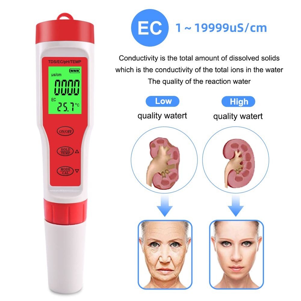 4-in-1 Digital PH Meter TDS EC Temperature PH Pen 0.01 Accuracy Water Testing