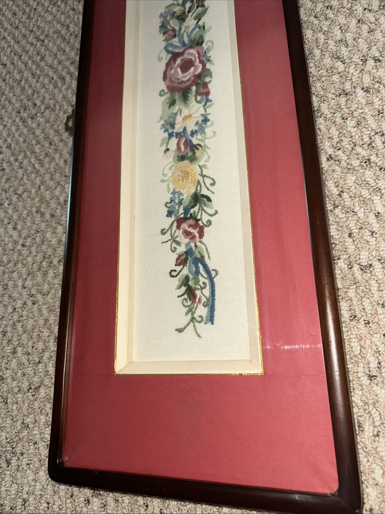 Horizontal Floral Handmade Needlework Artwork~Beveled Shadow Box~BEAUTIFUL