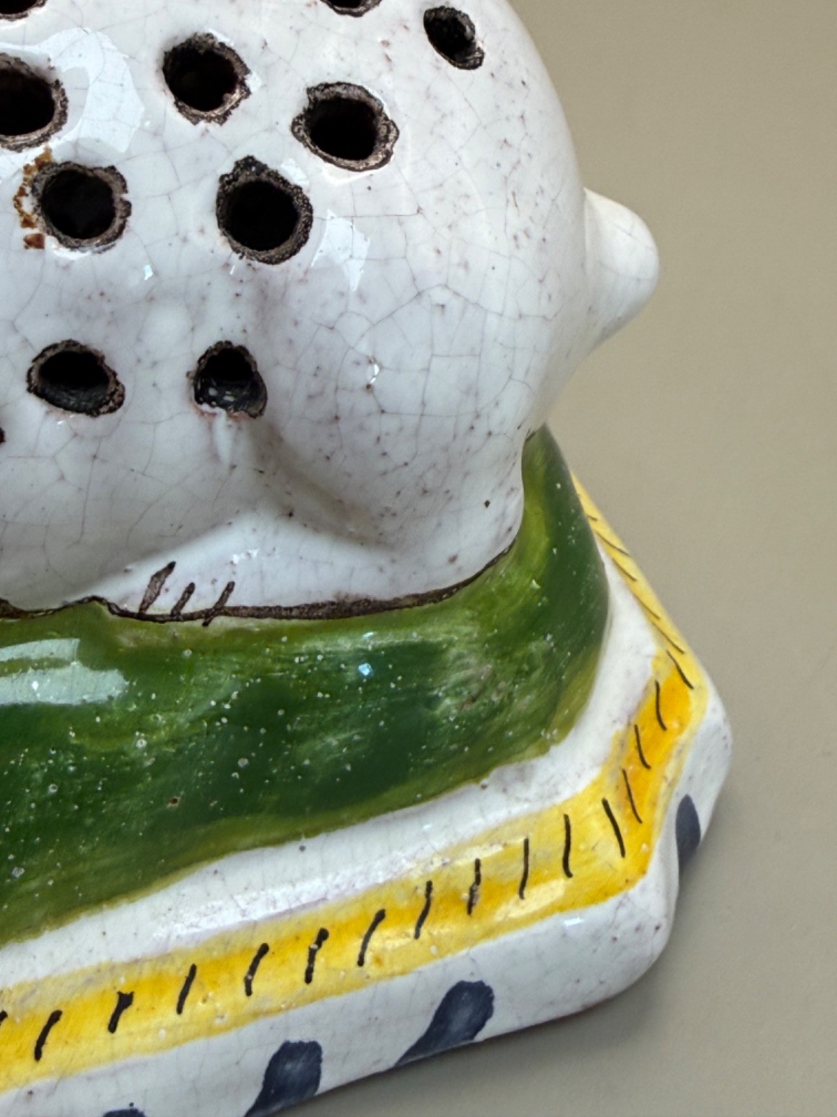 From Portugal Vintage Ceramic Pomander Potpourri White Bunny Rabbit signed H. J.