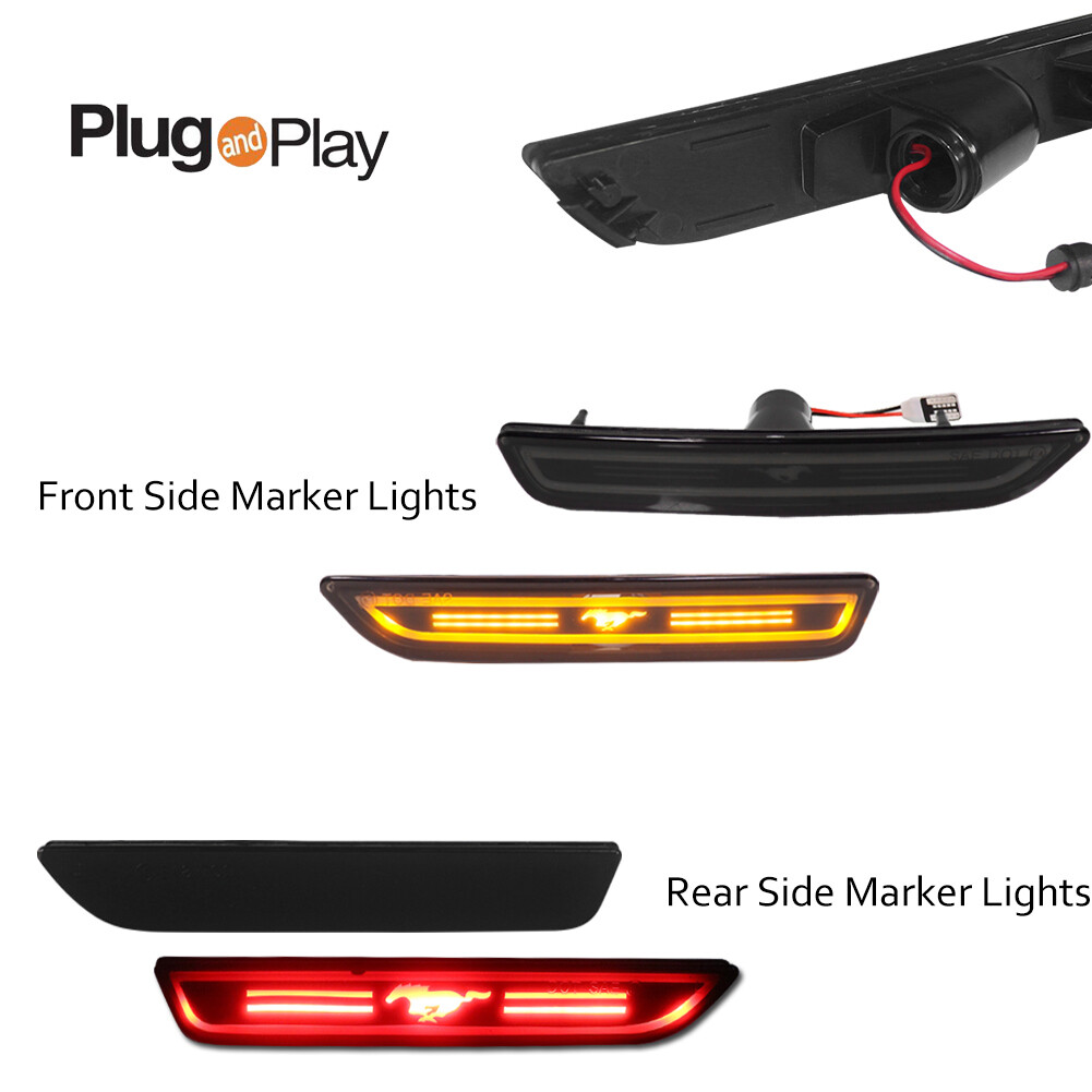 Smoked LED Front Amber & Rear Red Side Marker Lights For 2010-2014 Ford Mustang