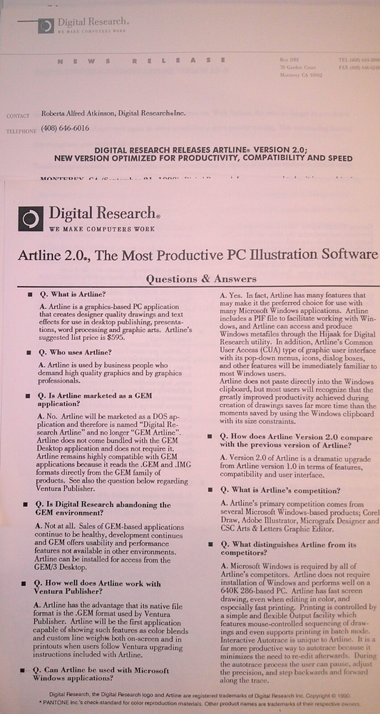Digital Research Press Kit, 1990 - Artline, Dr. Dos & Presentation Team.