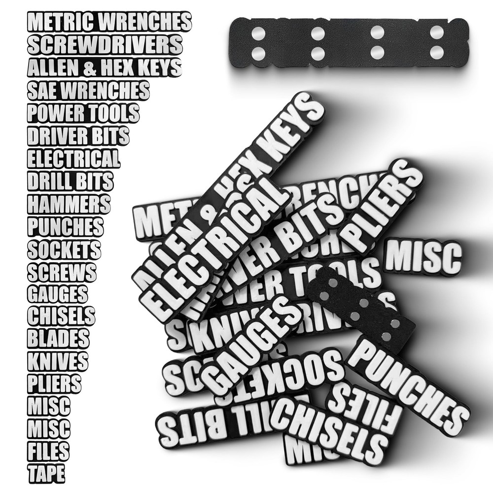 21 Pack Magnetic Toolbox Labels - Tool Box Ultra Large, Black