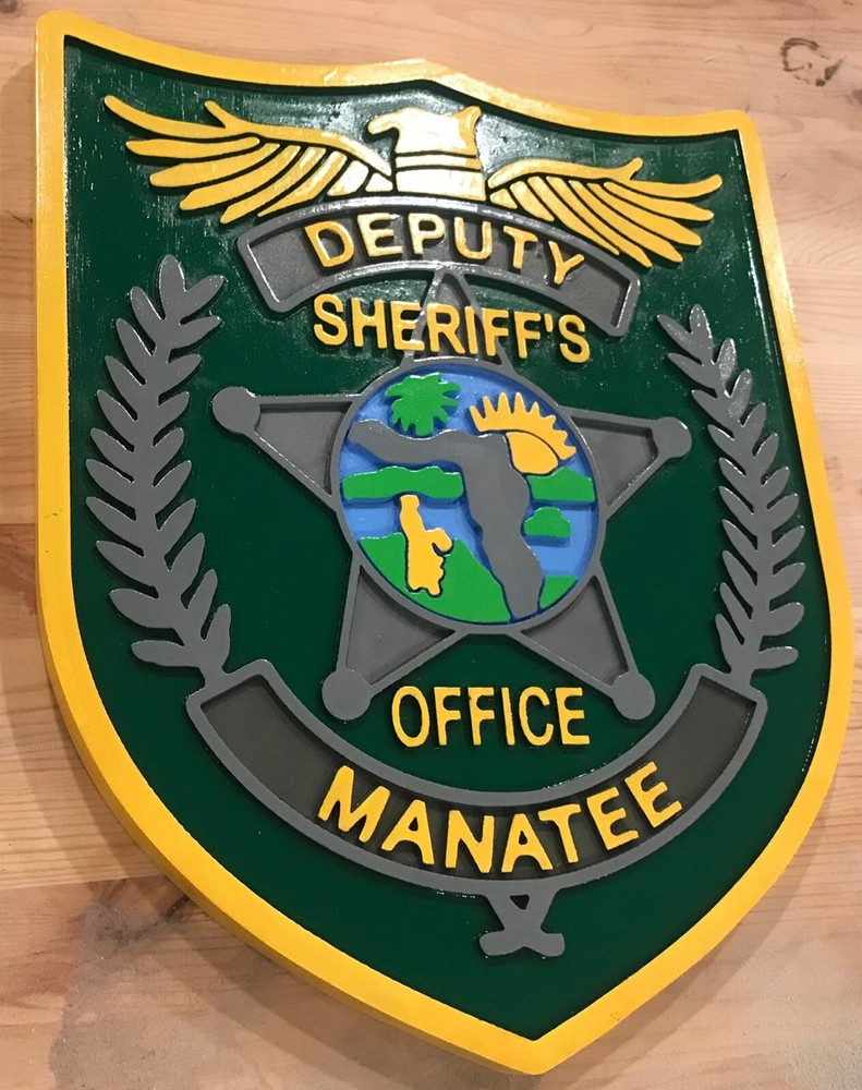 Sheriff's Office Manatee  3D wood routed patch sign plaque Custom