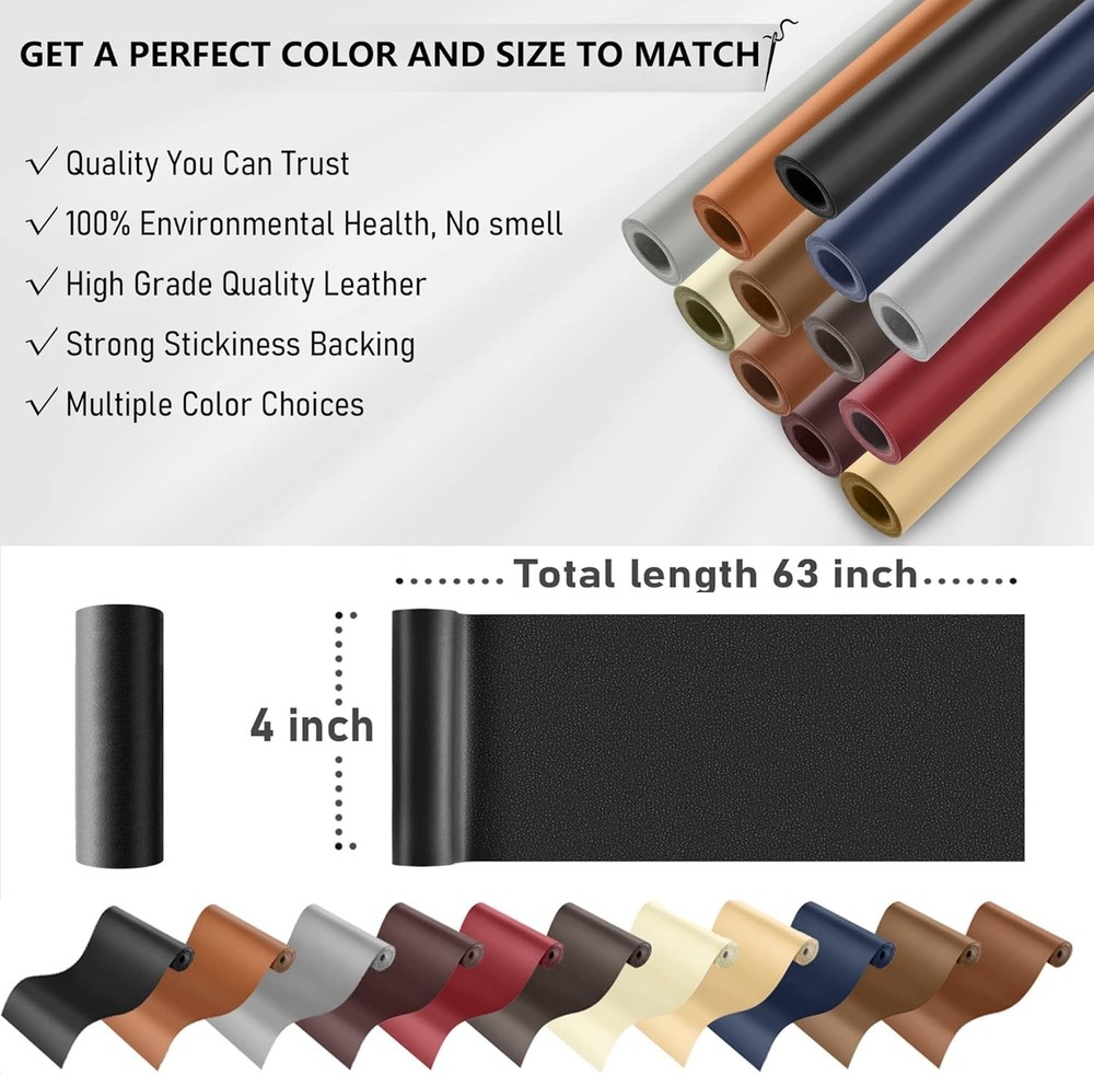 Light Gray Leather Repair Patch Kit - 4" x 63" Waterproof Self-Adhesive Solution