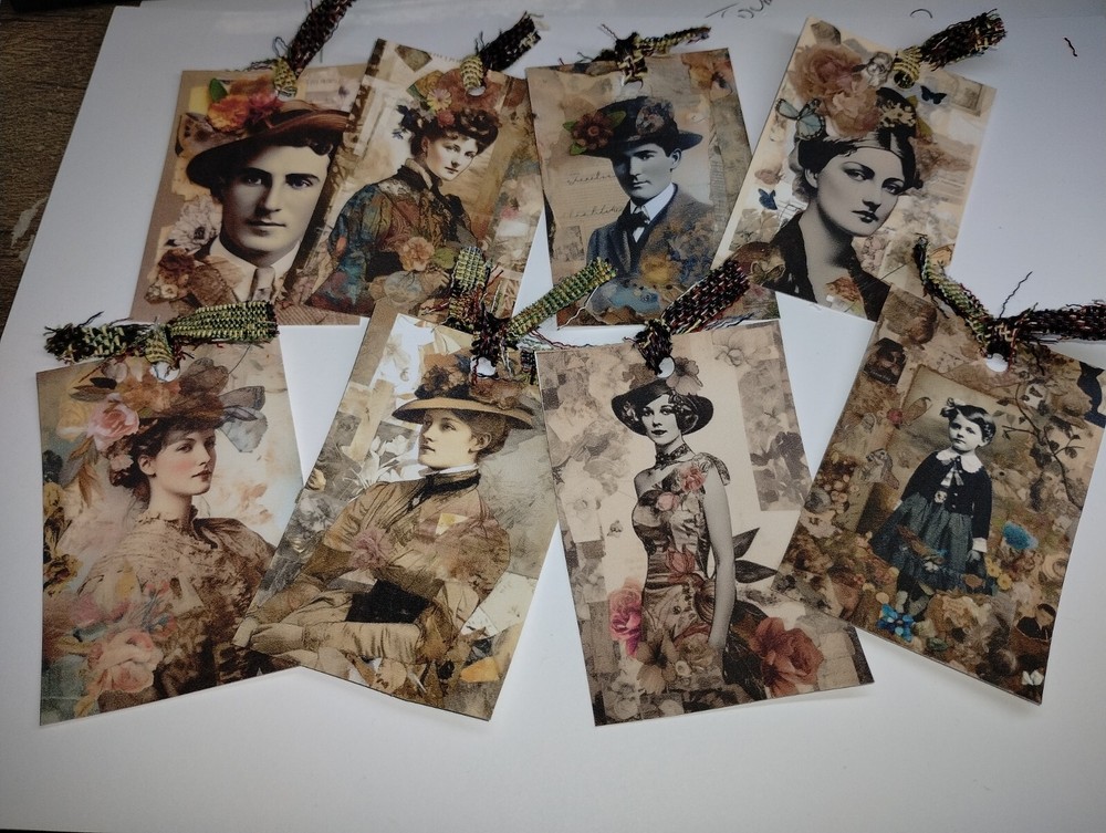 Vintage Collage Journal Tags Set Scrapbook USA