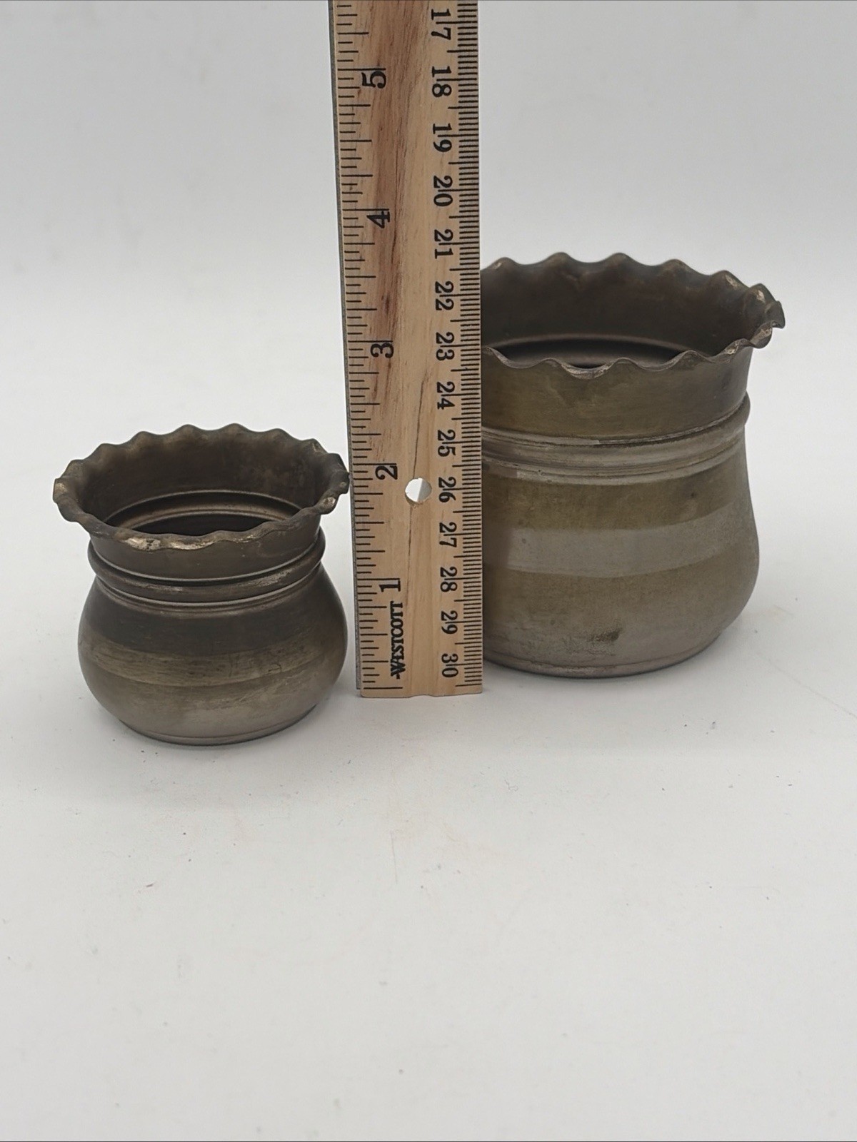 Vintage Ruffled Brass Small Planter Pot Set of Two (2)