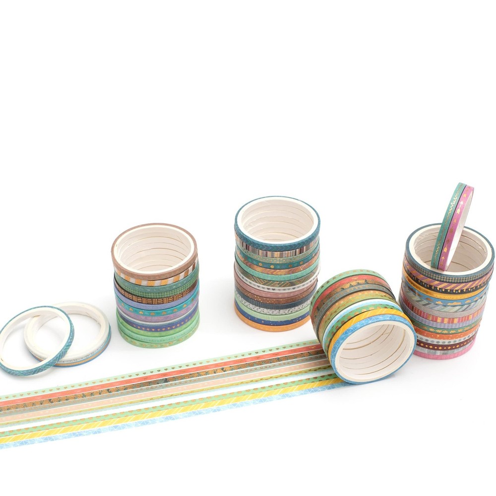 YUBBAEX 60 Rolls Skinny Washi Tape Set Gold Foil Masking Thin Basic Patterns ...