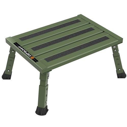 Adjustable RV Step Stool, 3-Step Height Adjustment, Foldable Legs, Army Green