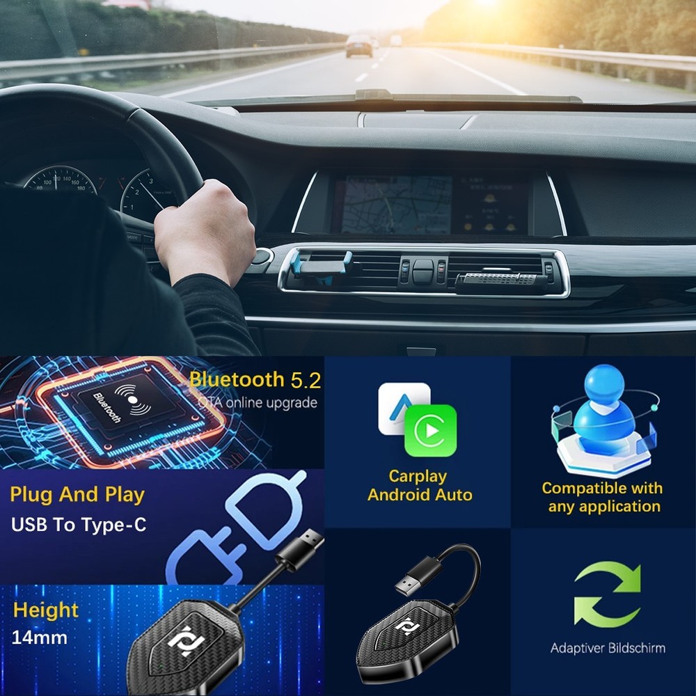 2-IN-1 Wireless CarPlay Adapter & Dongle Android Auto Car Auto Navigation Player