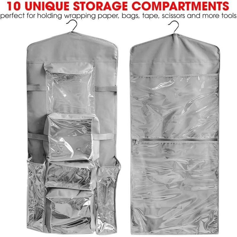 Hanging Organizer Gift Wrapping Paper Storage 10 Compartment Closet Solution New