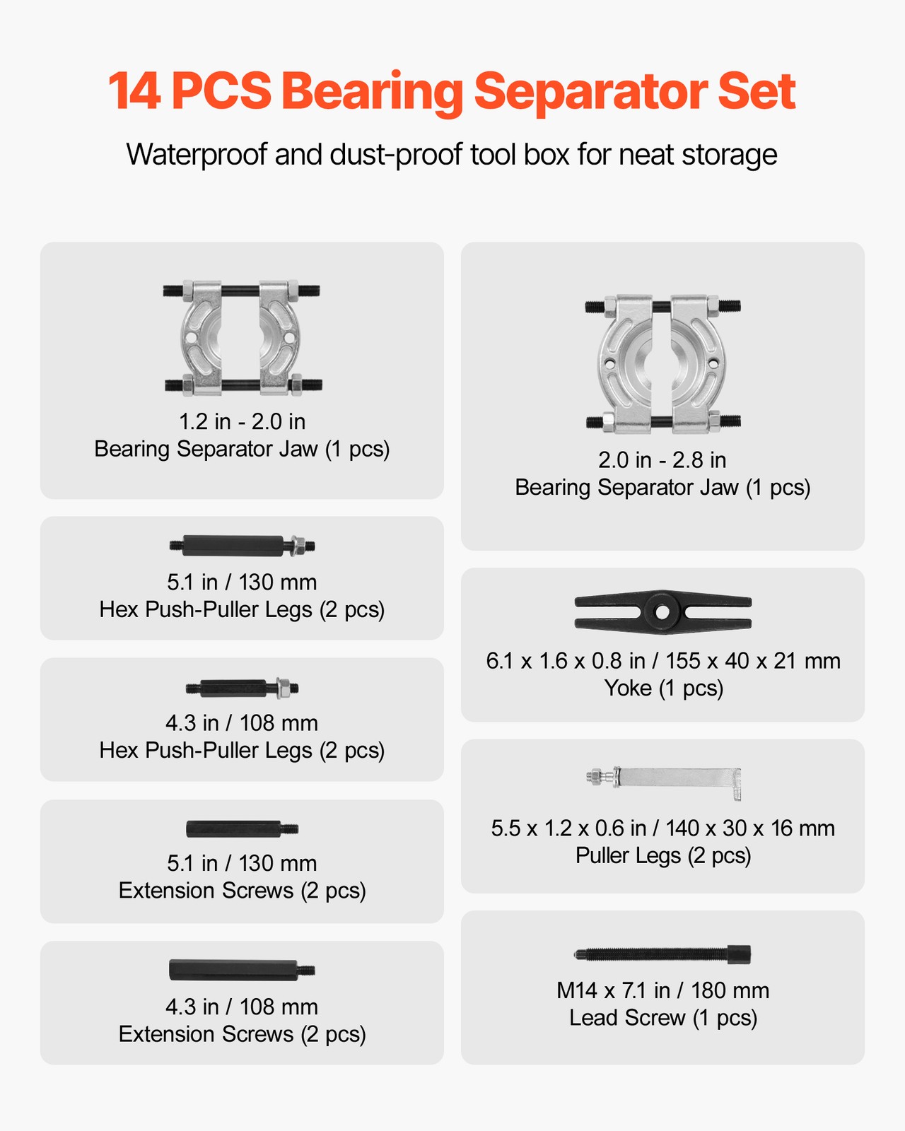 VEVOR 14 PCS Bearing Puller Set Bearing Separator Splitter Tool with Case 5 Ton