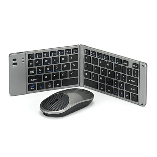 Mini Rechargeable Foldable Bluetooth Keyboard and Mouse Combo, Portable grey