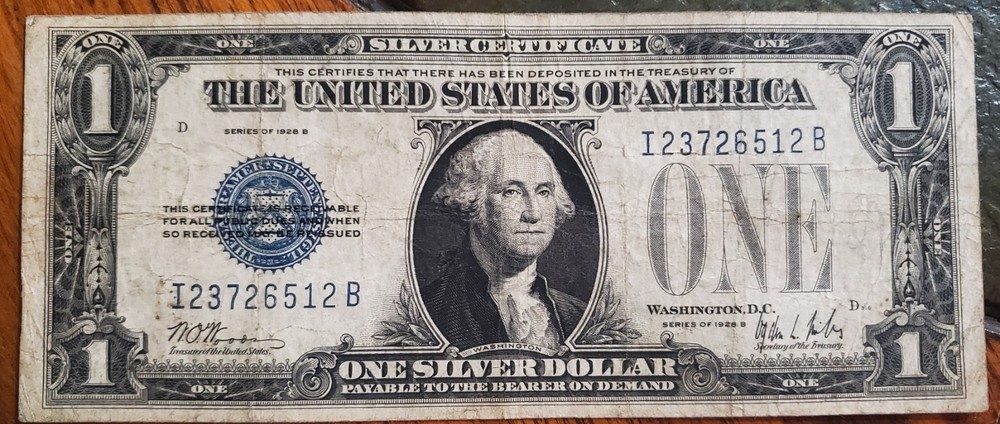 1928 B $1 Dollar Funny Back Silver Certificate Note AG -Fair Condition