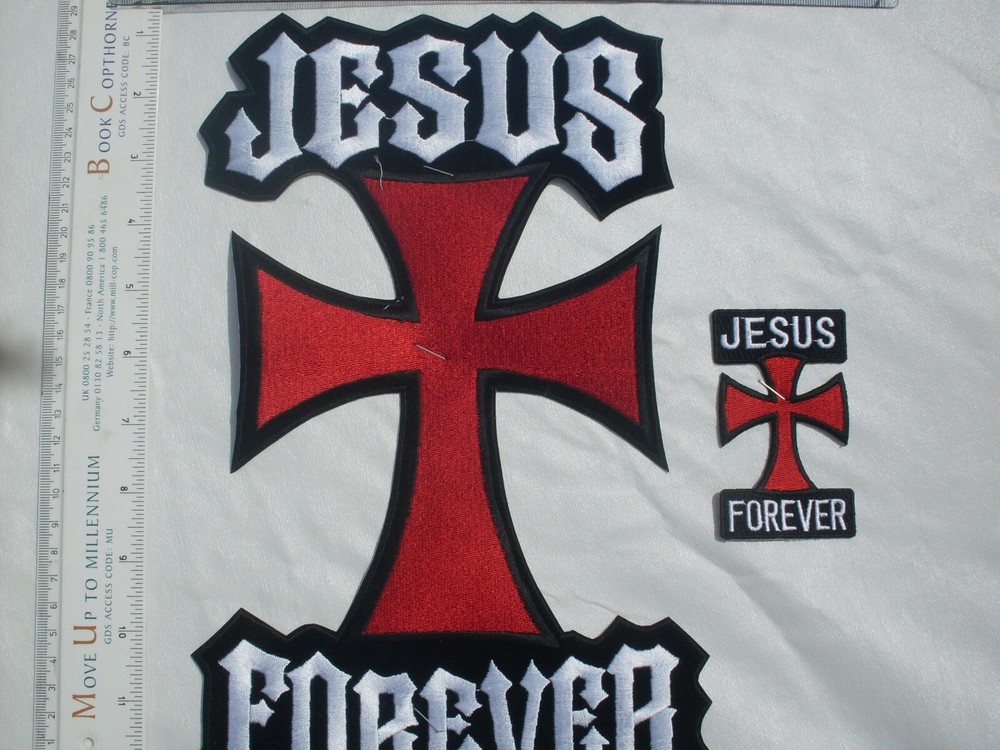 Jesus Patch Forever large 12" patch & small 3" patch embroidered Patches Biker