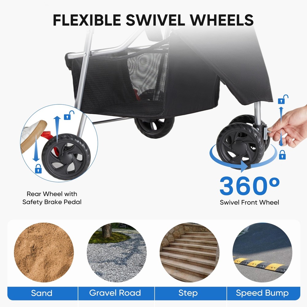 Compact Foldable Pet Stroller for Small to Medium Dogs & Cats