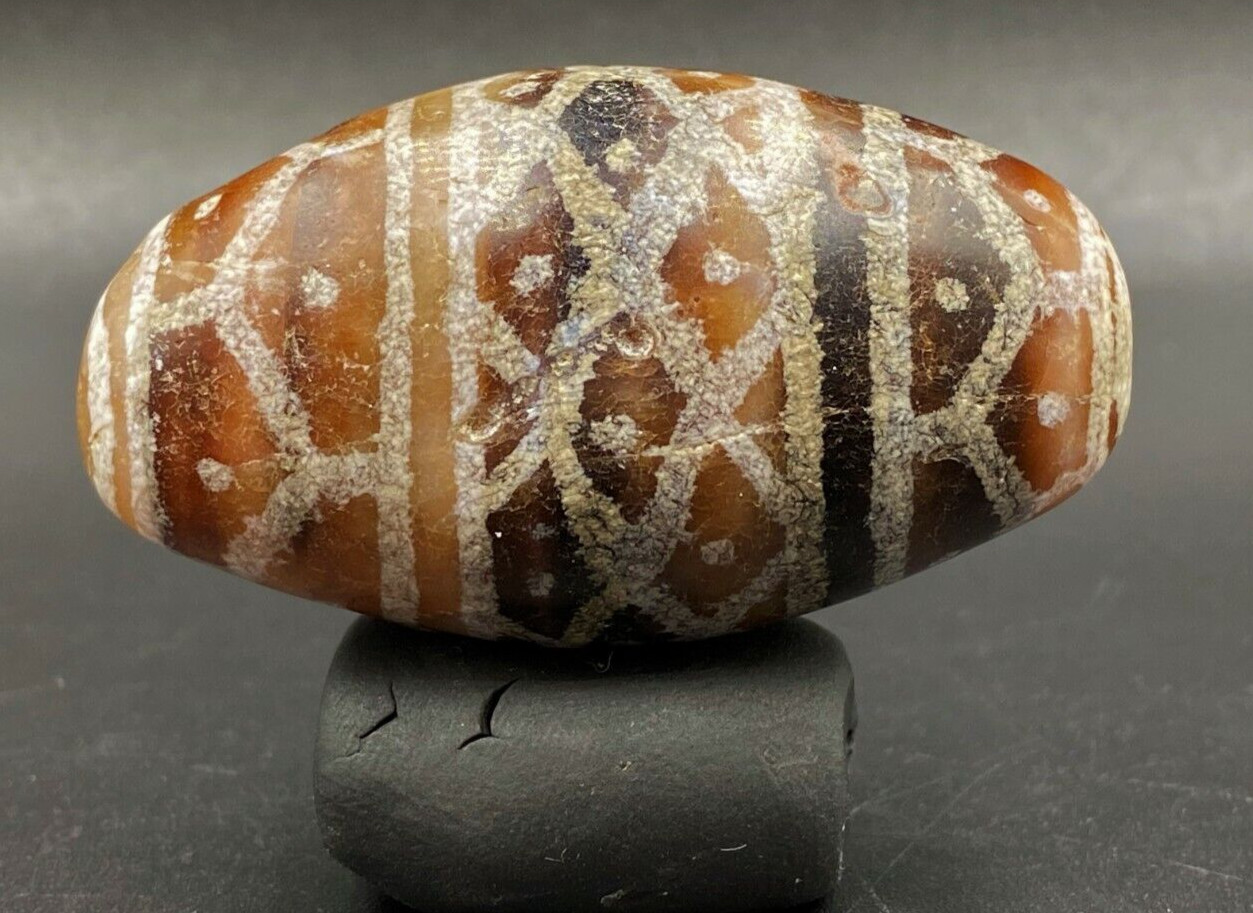 Old Ancient Antique Indo Tibetan Phum Dzi Tian Zhu Himalayan Amulet Agate Bead
