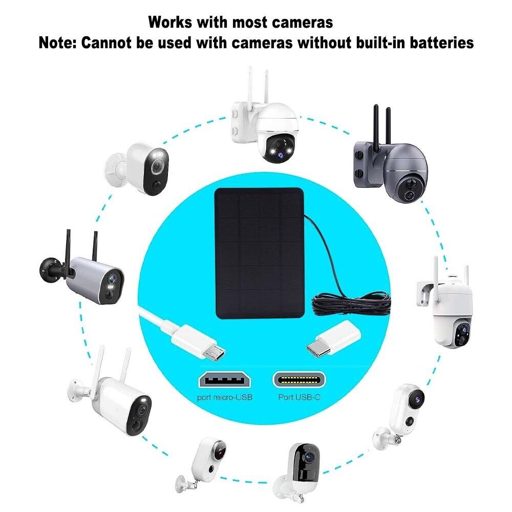 Solar Panel for Security Camera Micro USB & USB-C Port Solar Panel Adjustable