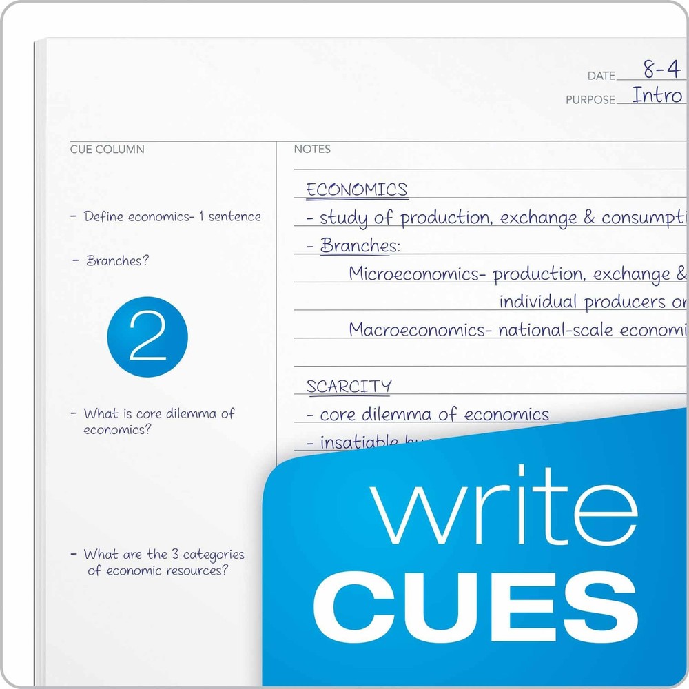 50 Count White FocusNotes Writing Pads Cornell Note Taking System 8.5x11