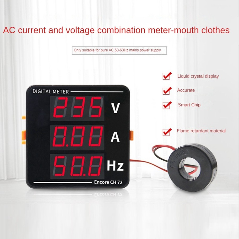 AC Ammeter Voltmeter Three Display Current Voltage Frequency Meter 7059