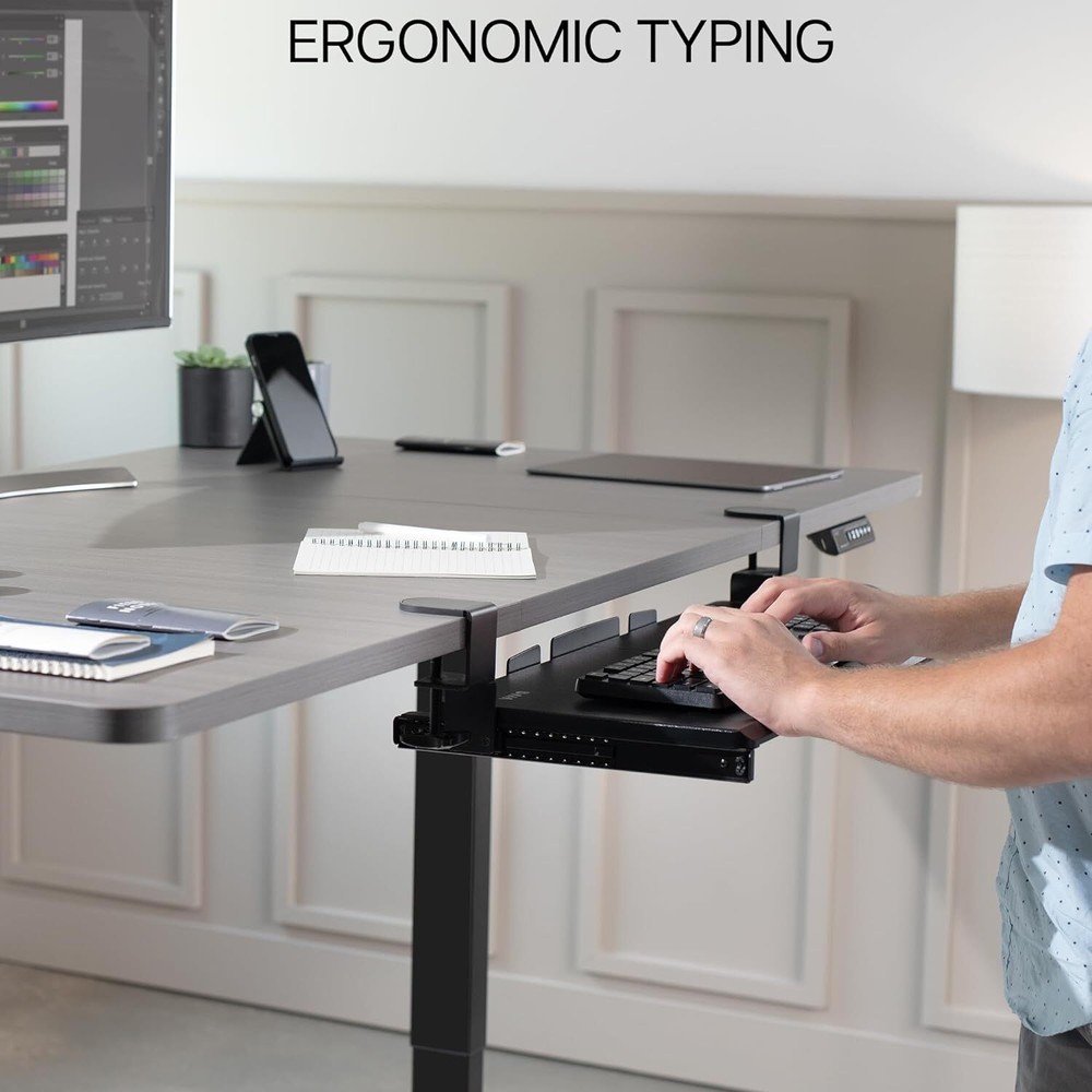 Large Keyboard Tray under Desk Pull Out with Extra Sturdy C Clamp Mount System