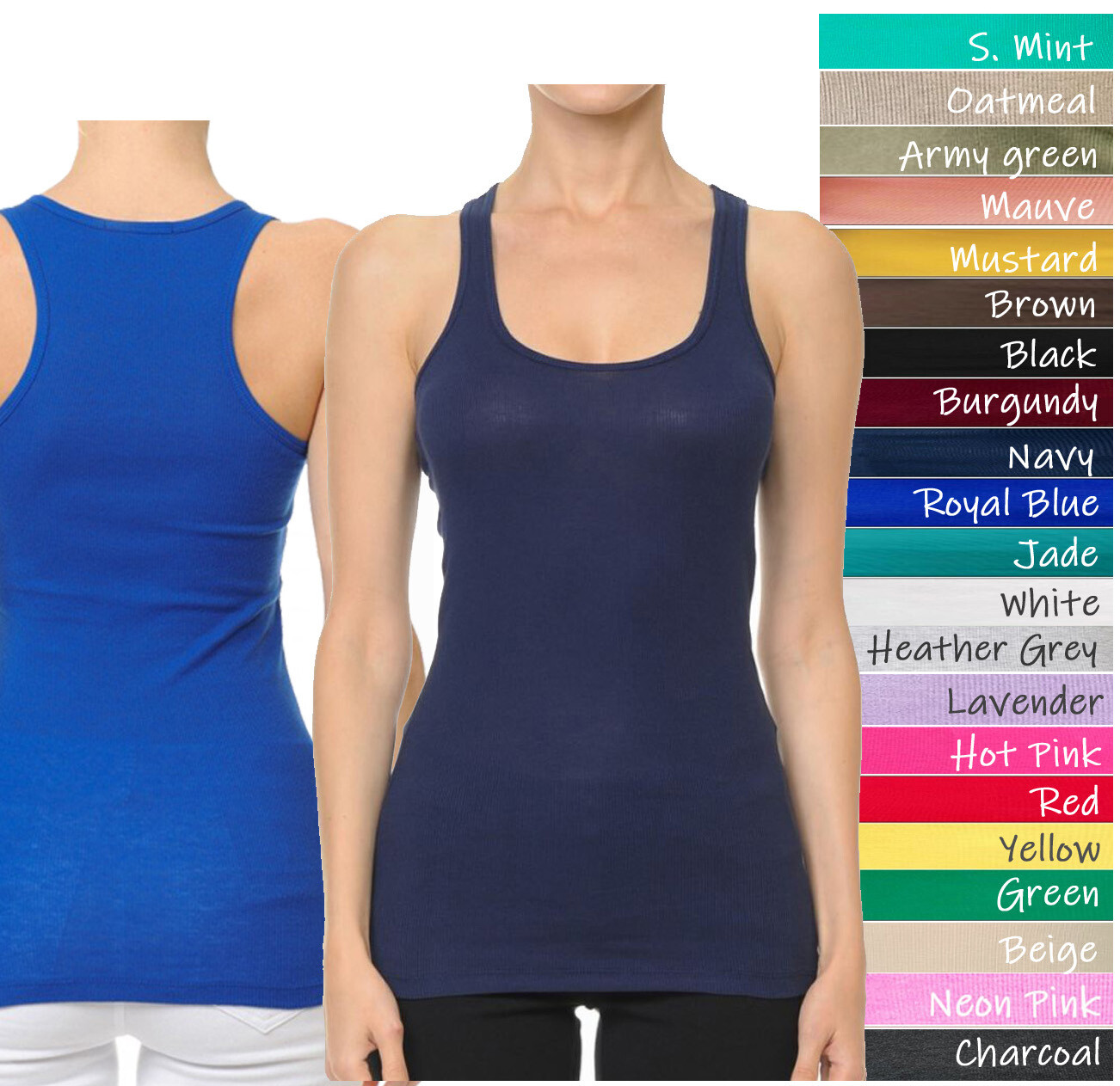 (Ambiance) Ribbed Racer Back Tank Top Long Basic Muscle Shirt Junior & Plus Size
