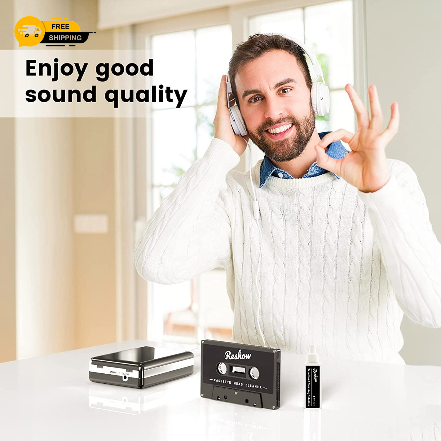 Reshow Audio Tape Cassette Head Cleaner with 2 Cleaning Fluids Care Wet Maintena