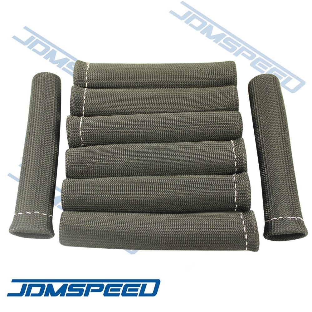 Black 8pcs 1200° Spark Plug Wire Boots Heat Shield Protector Sleeve SBC BBC 350