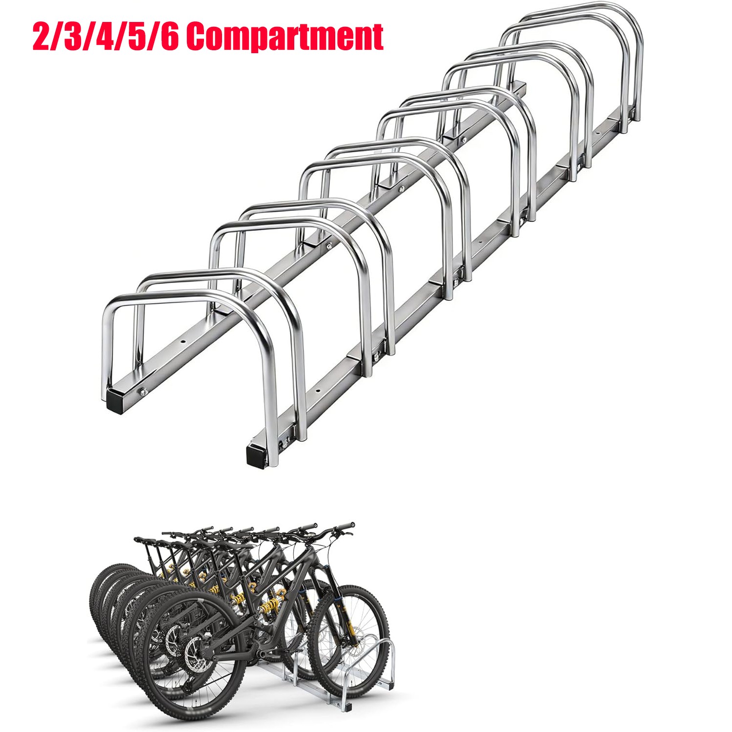 2-6 Compartment Bike Storage Rack Bicycle Floor Parking Stand for Home Garage