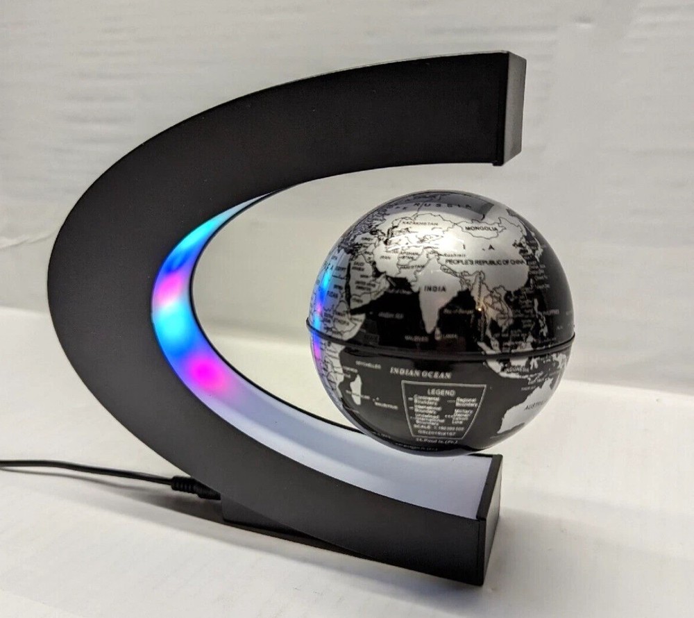 Black Globe Floating Magnetic C Shaped LED World Map Decor