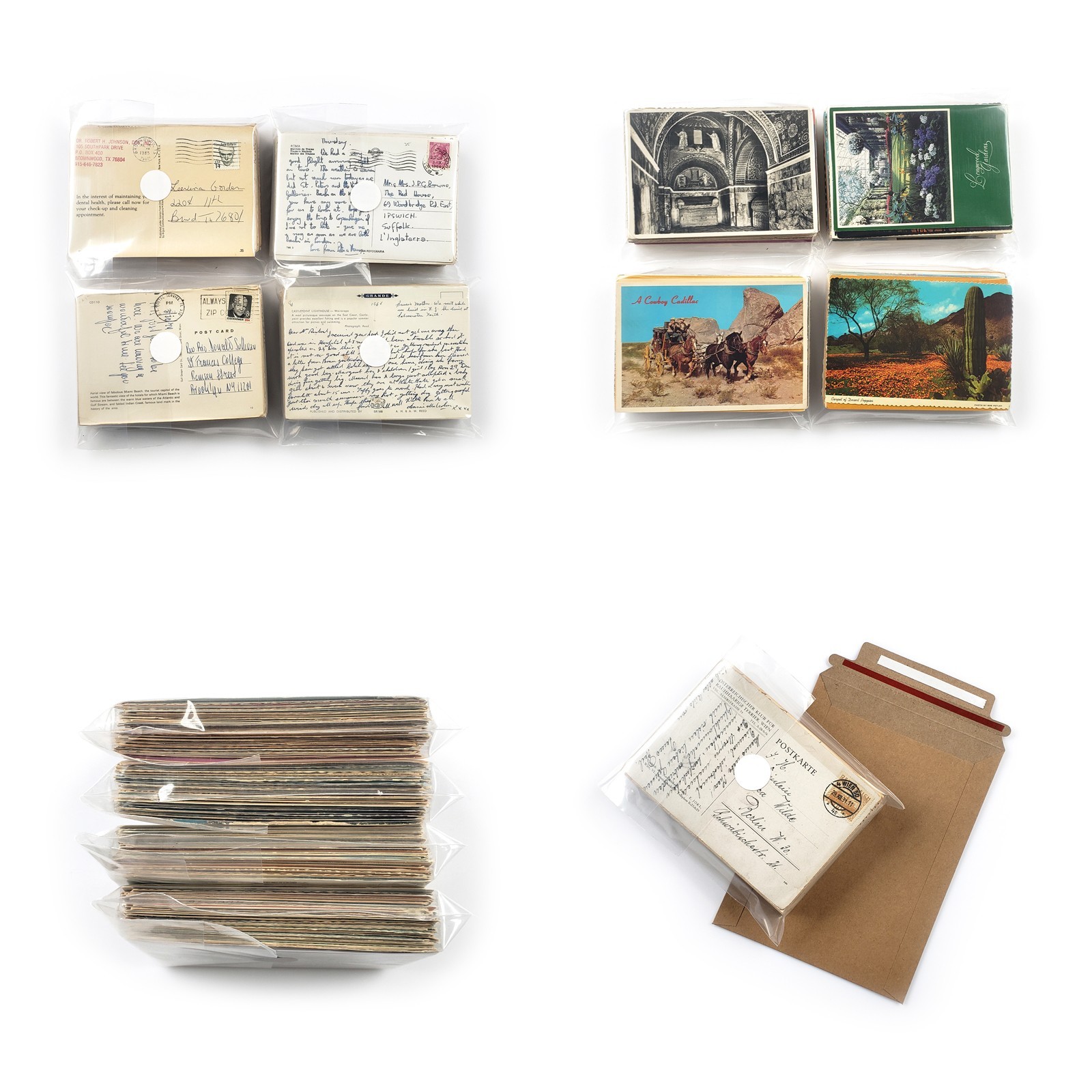 70 Vintage Used 4x6 Postcards Lot - All Posted - Worldwide Stamps & Postmarks
