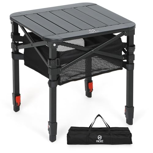 Aluminum Square Table, Adjustable Height Folding Camping Table, Small