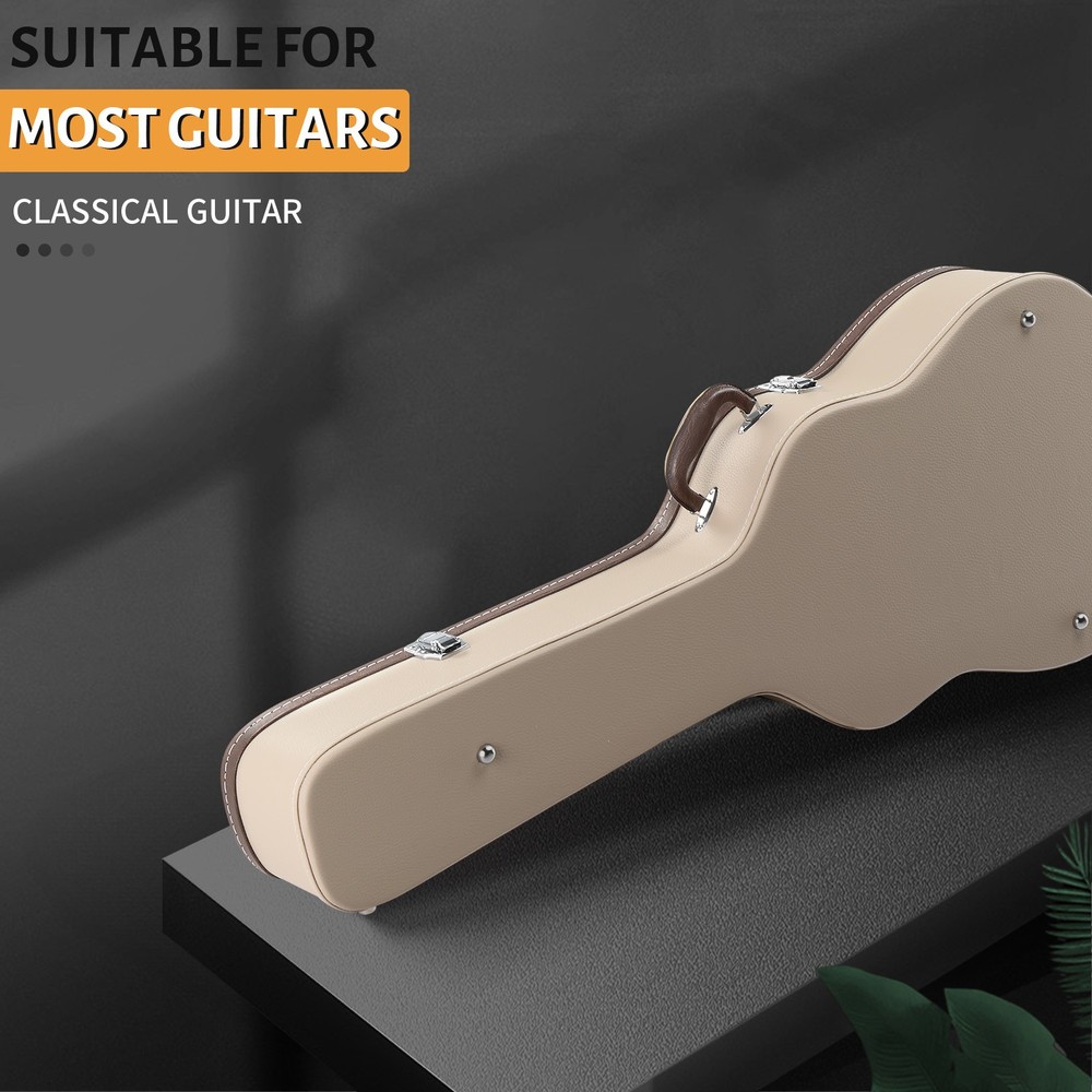 Glarry 39" Microgroove Beige Hard Shell Classical Guitar Case With Keys Lockable