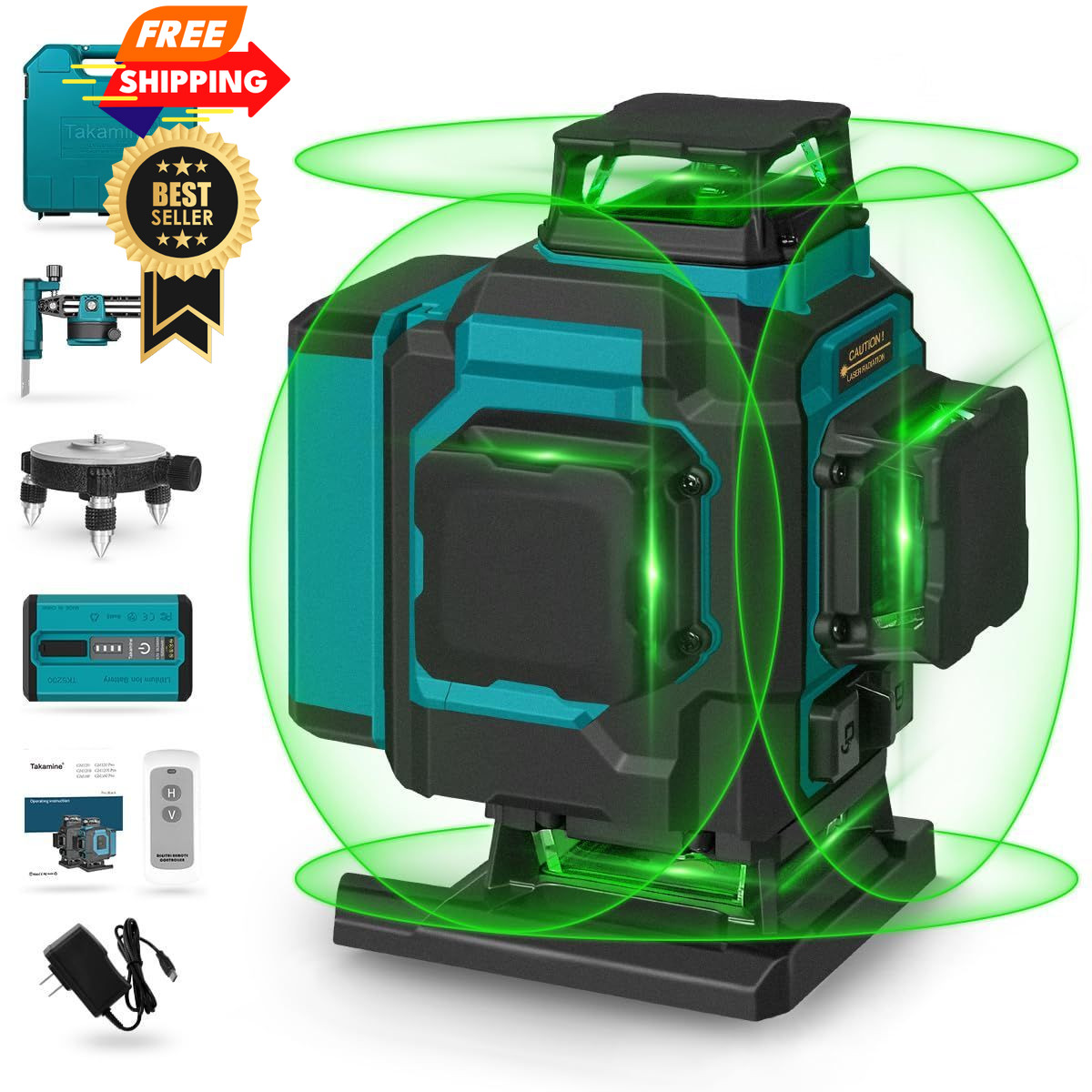 Takamine 16 Lines Green Laser Level Pro, 4x360° 4D Cross Line