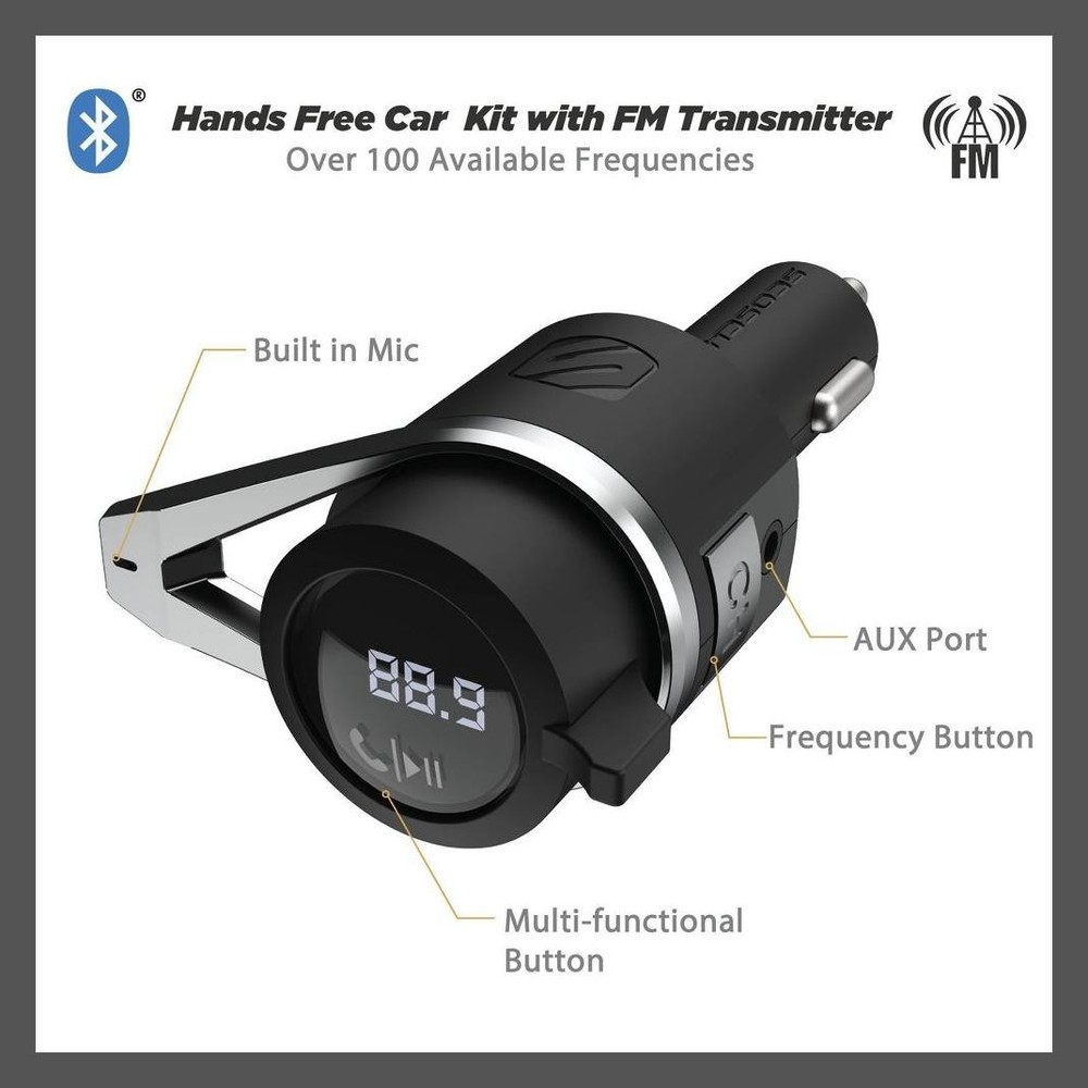 Scosche Bluetooth Power Delivery FM Transmitter 12W 18W Dual USB-A Black 12W