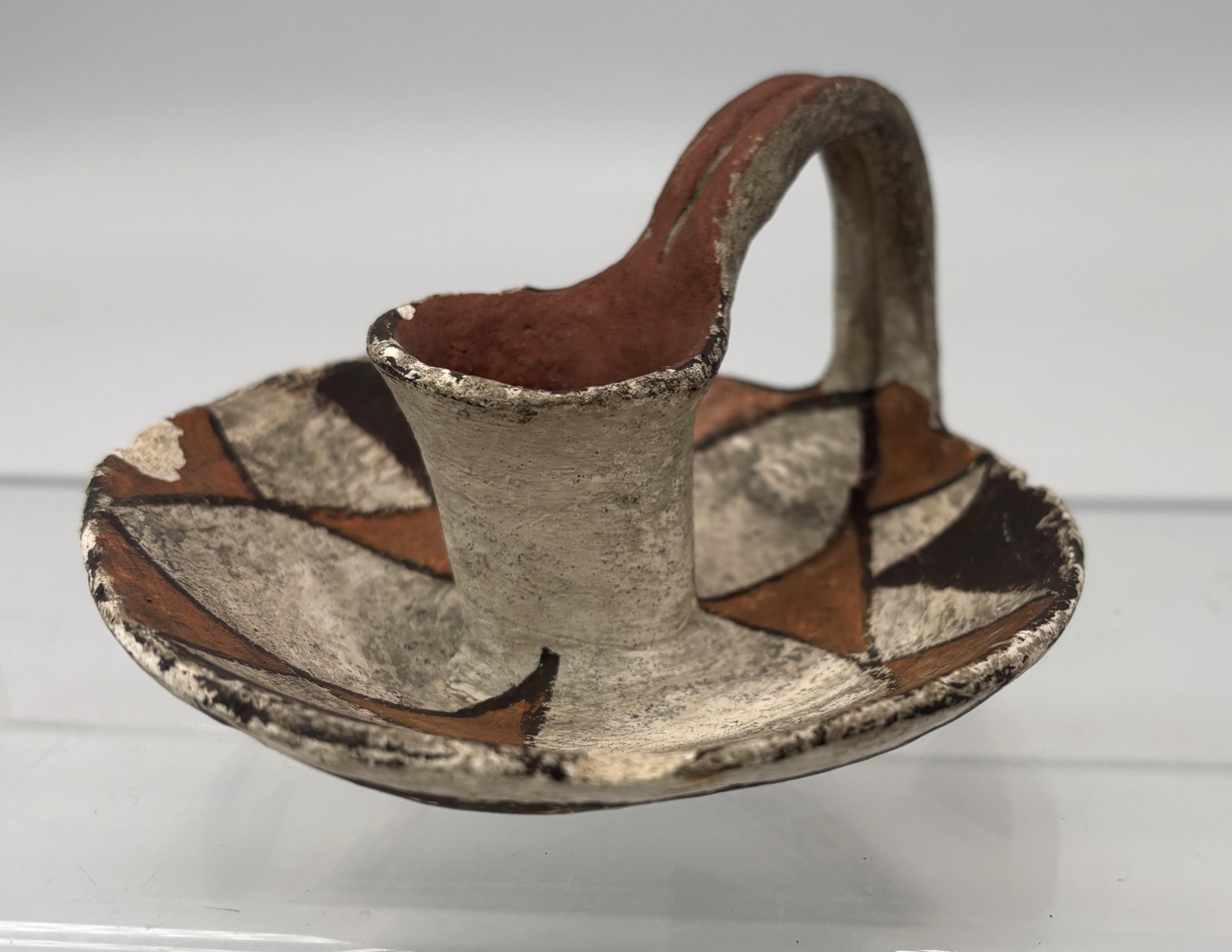 Antique Acoma Pueblo Pottery Candle Stick Holder w/ Old Tag Early 20th Century