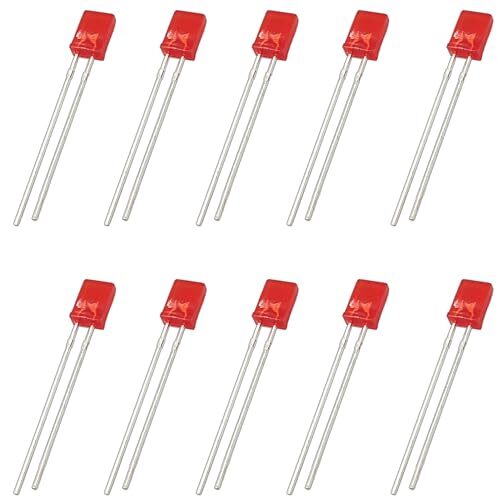 10 Pack Red Rectangular LEDs, Diffused Lens (5mm x 2mm x 7mm)