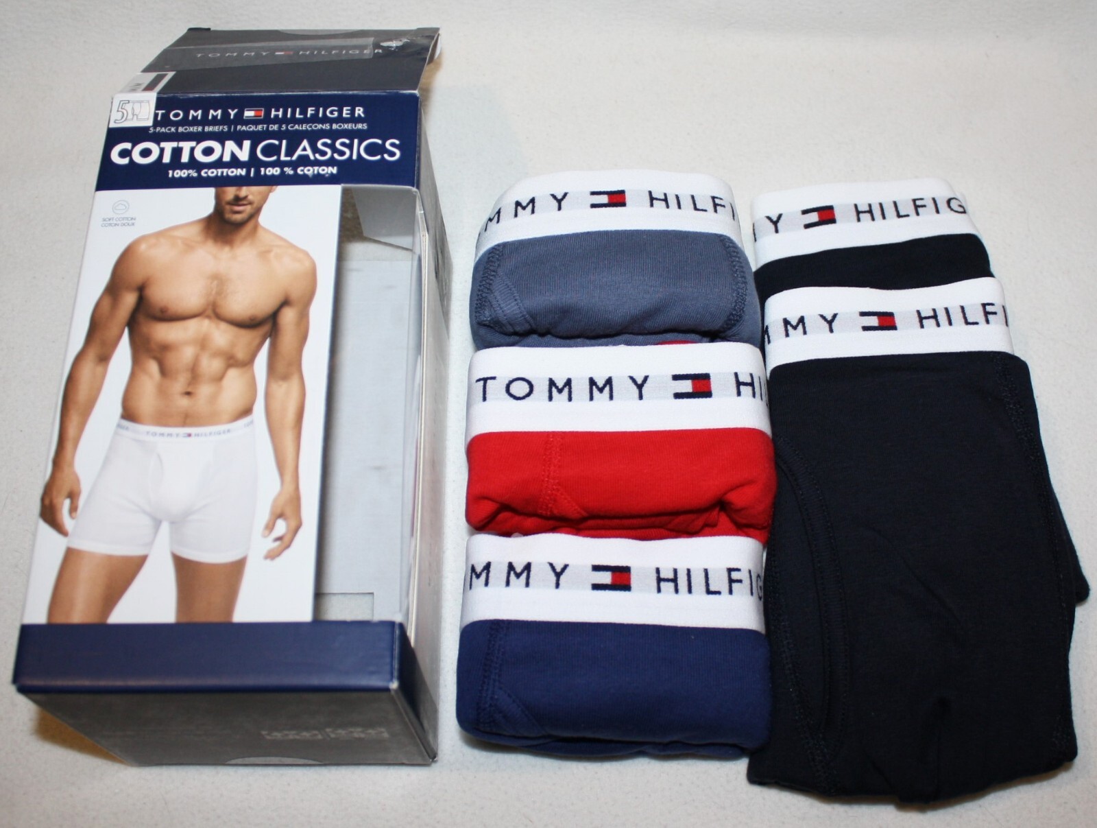5 Tommy Hilfiger Boxer Briefs Cotton Men's Red Navy Blue Underwear Classic Fit