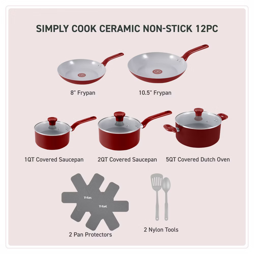 T-Fal 12pc Simply Cook Ceramic Cookware Set